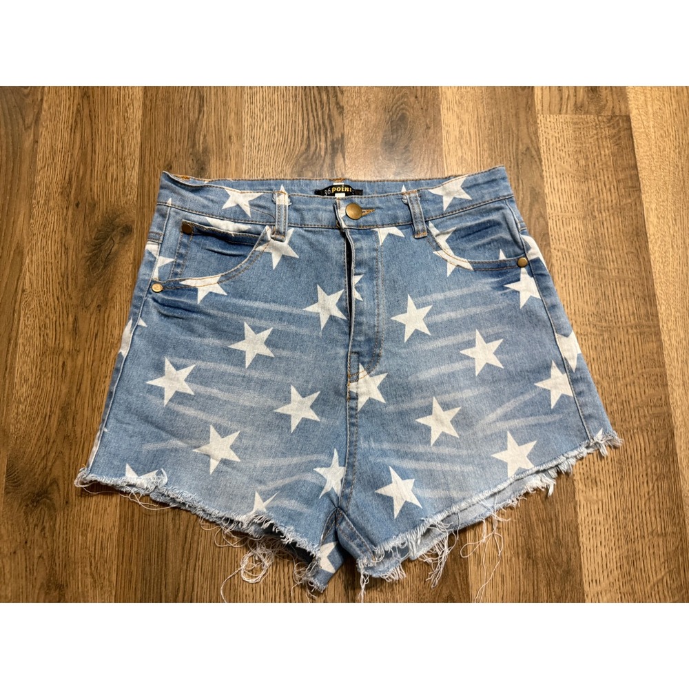 36point5 Shorts Women Size Medium Star Print Denim Blue Cut Off Jean High Rise